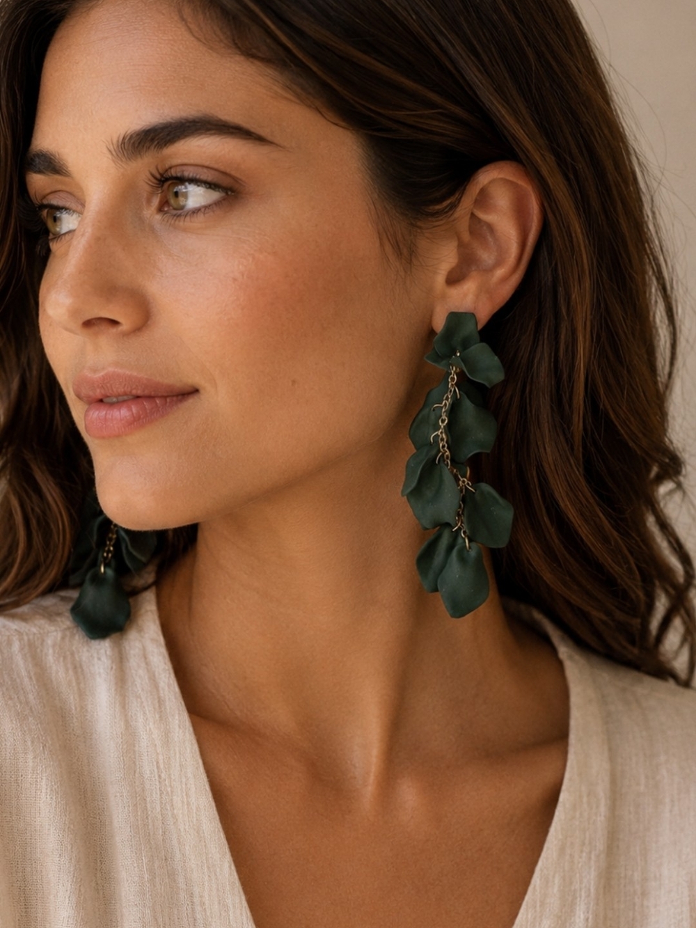 Handmade Green Leaf Drop Earrings - Women Jewelry